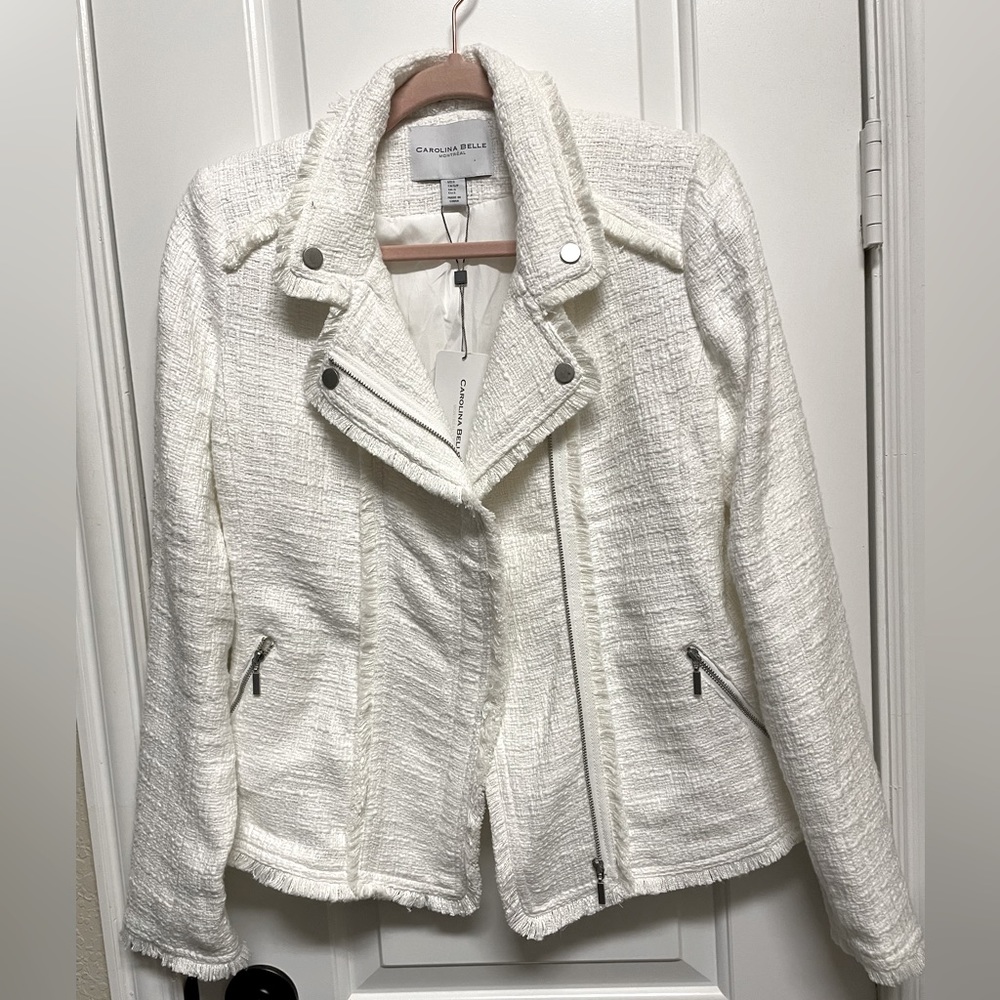 NWT Carolina Belle white w/ fringe moto jacket